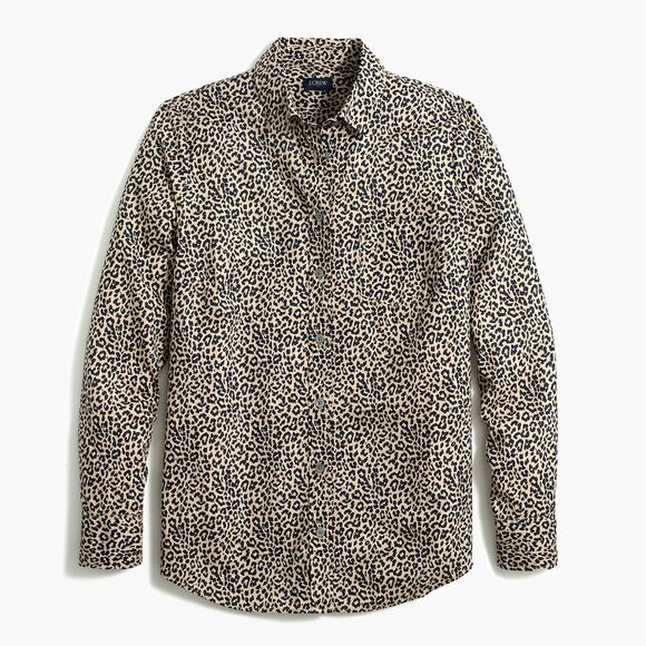 J. Crew Button Down Shirt Womens XL Top Leopard Print Work Office Corporate - Picture 1 of 6
